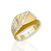 Мъжки златен пръстен с диагонална гравюра и релефна халка 14K RG12661