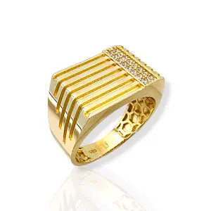 Масивен златен пръстен с успоредни линии 14K RG11296