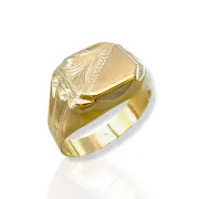 Мъжки златен пръстен с правоъгълна гравирана плочка 14K RG12662