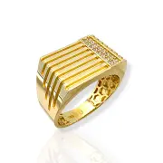 Златен мъжки пръстен с гравирани линии и циркони 14K RG11297