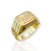 Мъжки златен пръстен с гравирани линии и обем 14K RG12663