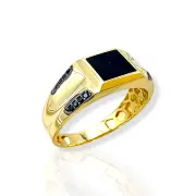 Мъжки златен пръстен с емайл и черни циркони 14K RG11299
