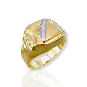 Мъжки златен пръстен с правоъгълна форма и гравюра 14K RG12665