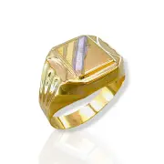 Мъжки златен пръстен с масивна плочка и диагонални линии 14K RG12666