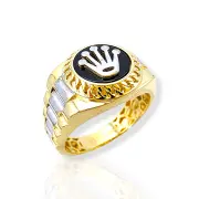Златен пръстен с оникс и лого корона 14K RG11301