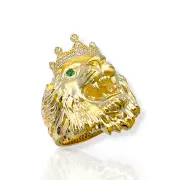 Мъжки златен пръстен с лъв и зелени очи 14K RG11302