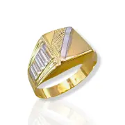 Мъжки златен пръстен с гравирана халка и диагонална лента 14K RG12669