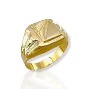 Мъжки златен пръстен с класическа плочка и релефна халка 14K RG12670