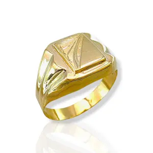 Мъжки златен пръстен с класическа плочка и релефна халка 14K RG12670