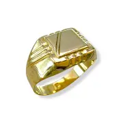 Мъжки златен пръстен с квадратна плочка и успоредни ленти 14K RG12867