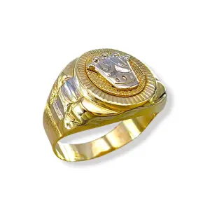 Мъжки златен пръстен с корона и страничен релеф 14K RG12869