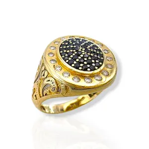 Мъжки златен пръстен с черни и бели циркони 14K RG13233
