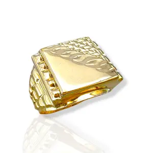 Масивен мъжки златен пръстен с правоъгълна гравирана плочка 14K RG12931