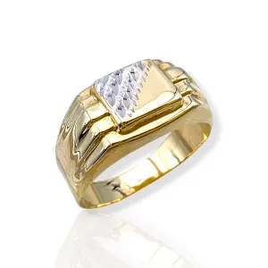 Мъжки златен пръстен с правоъгълна гравирана плочка 14K RG12187