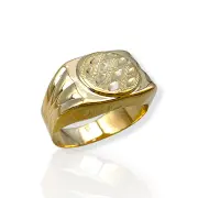 Мъжки златен пръстен с кръгла гравирана плочка 14K RG12193
