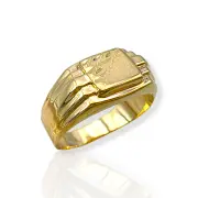 Мъжки златен пръстен с класическа диамантирана плочка 14K RG12196