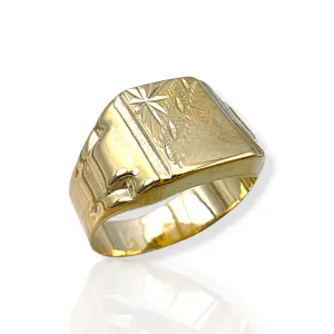 Мъжки златен пръстен с диагонално гравирана плочка 14K RG12198