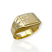 Мъжки златен пръстен с диамантирана геометрична гравюра 14K RG12199