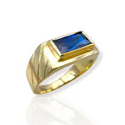Мъжки златен пръстен с правоъгълен син камък 14K RG12204