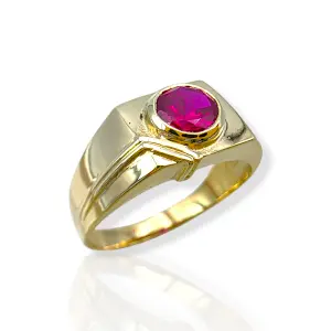 Мъжки златен пръстен с кръгъл фасетиран рубин 14K RG12207
