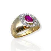 Мъжки златен пръстен с рубин и фасетиран ореол 14K RG12208