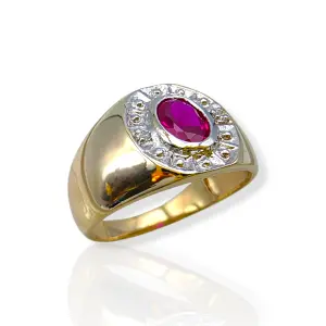 Мъжки златен пръстен с рубин и фасетиран ореол 14K RG12208