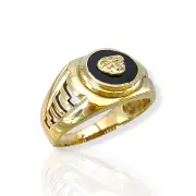 Мъжки златен пръстен с кръгла плочка оникс 14K RG12238