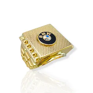 Мъжки златен пръстен с квадратна плочка и емблема BMW 14K RG12242