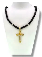 Мъжки златен синджир с масивен кръст и оникс 14K RG12738