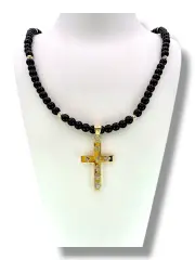 Мъжки златен синджир с гравиран кръст и оникс 14K RG12739