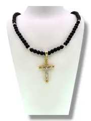 Мъжки златен синджир с релефен кръст и оникс 14K RG12740