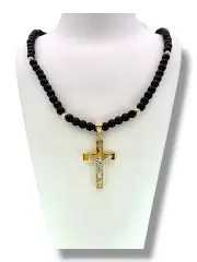 Мъжки златен синджир с плосък кръст и оникс 14K RG12741