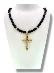 Мъжки златен синджир с полиран кръст и оникс 14K RG12742