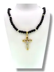 Мъжки златен синджир с класически кръст и оникс 14K RG12743