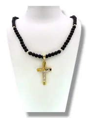 Мъжки златен синджир с изчистен кръст и оникс 14K RG12744