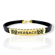 Черна силиконова гривна със златна плочка Versace 14К RG12933