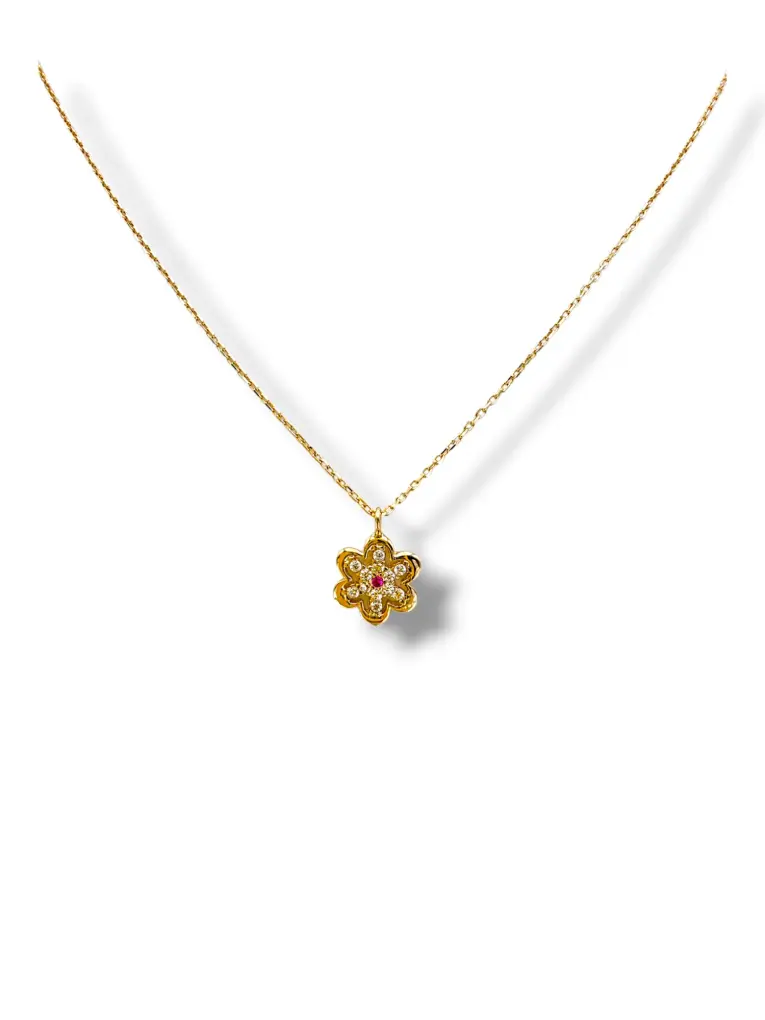 Дамско златно колие с цвете и бляскави камъни 14K RG13172