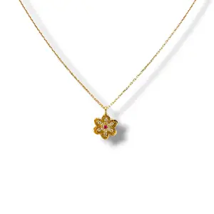 Дамско златно колие с цвете и бляскави камъни 14K RG13172