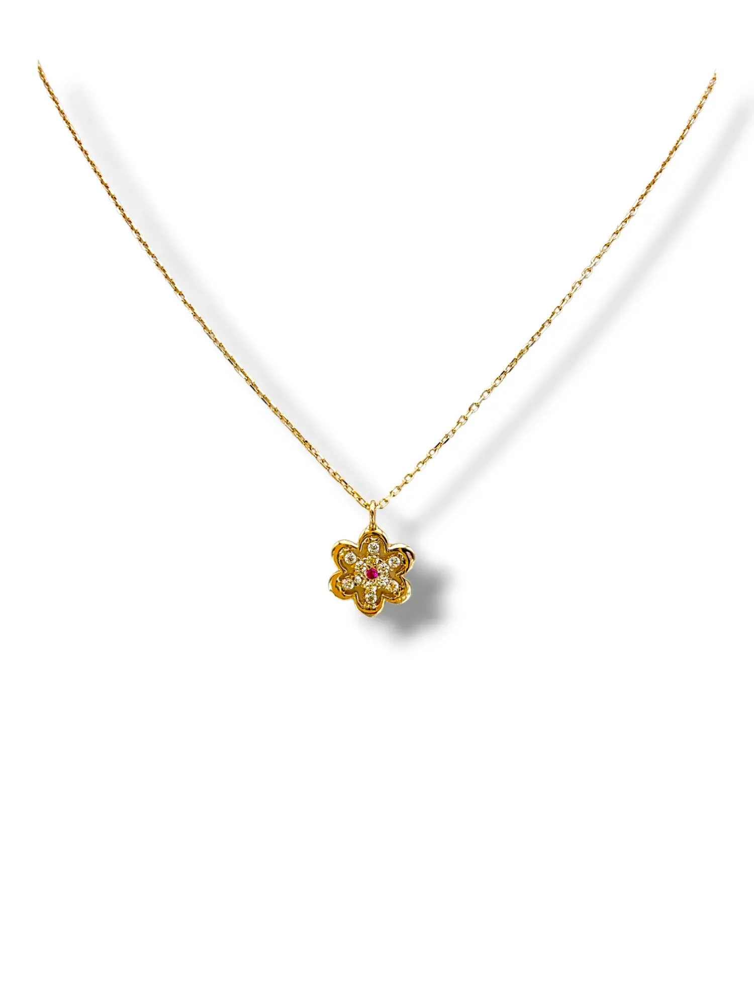 Дамско златно колие с цвете и бляскави камъни 14K RG13172