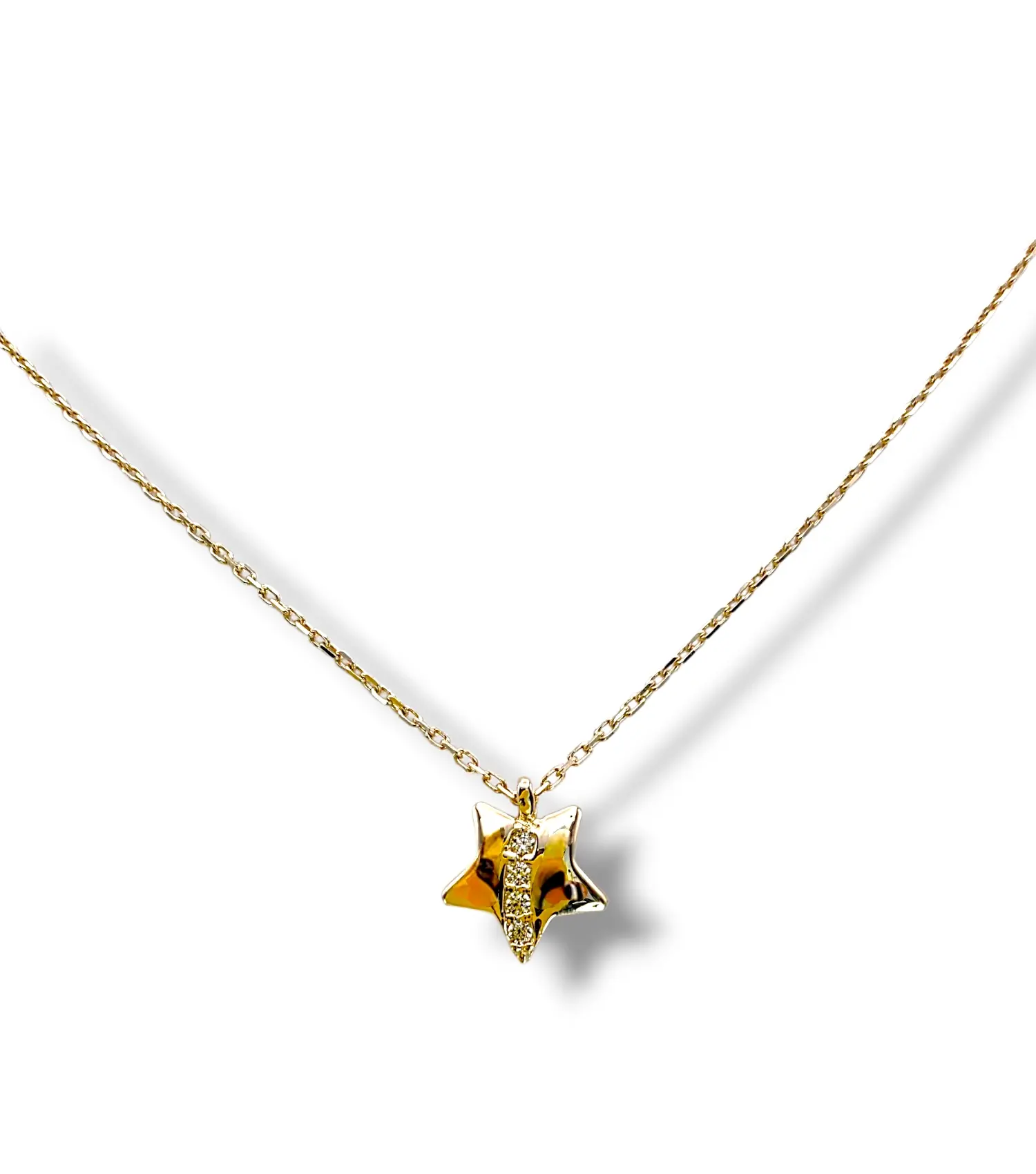 Тънко златно колие звезда с декоративен акцент 14K RG12009