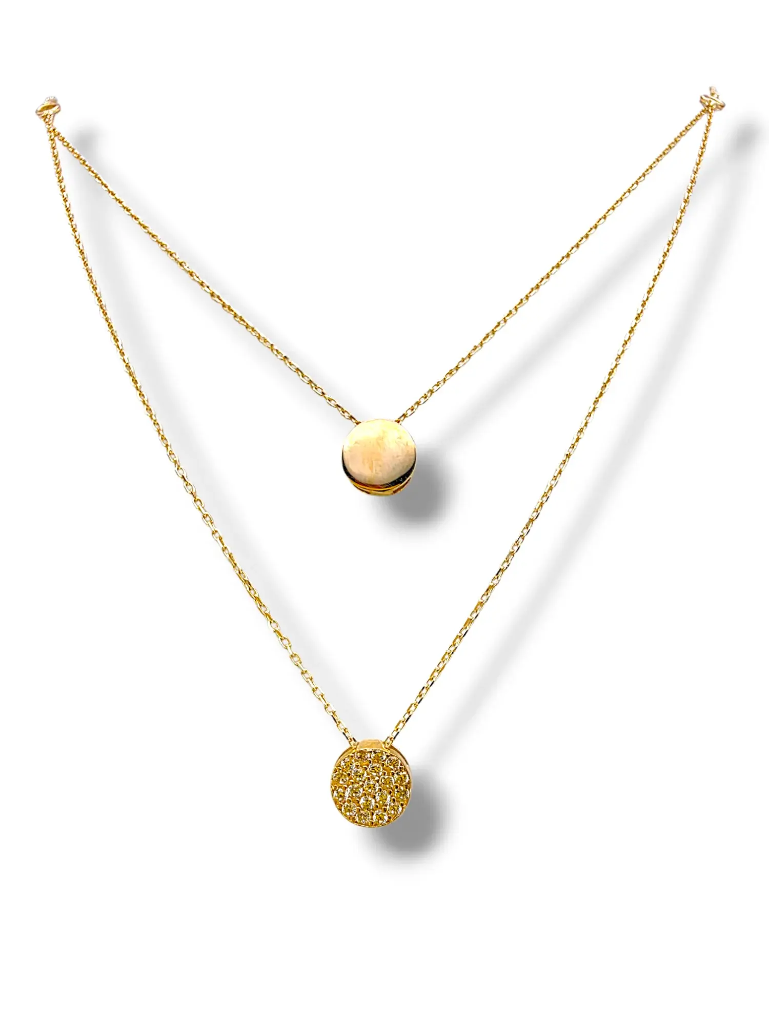 Двойно тънко златно колие с кръгли висулки 14K RG13173