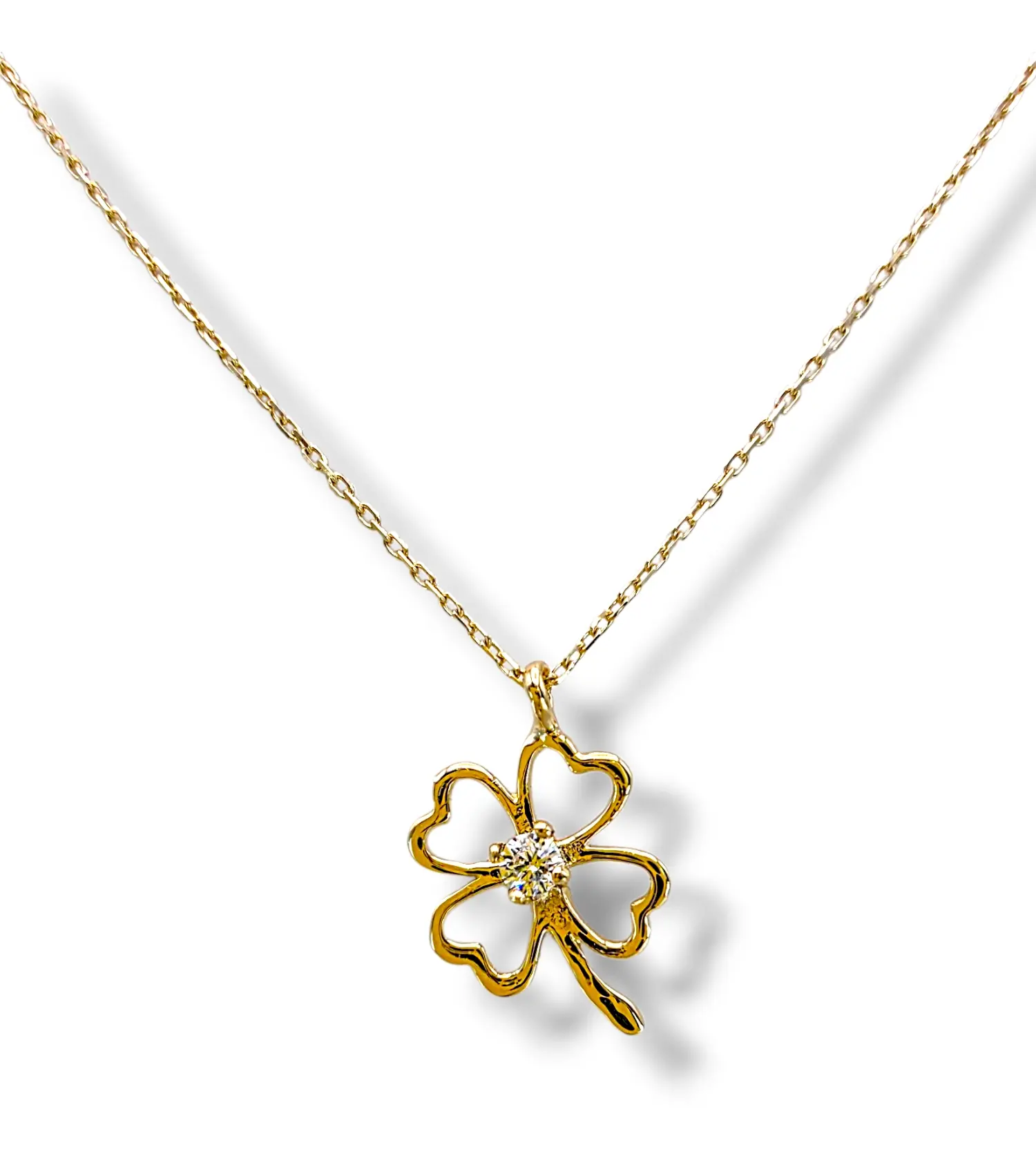 Тънко златно колие с детелина и централен камък 14K RG12010