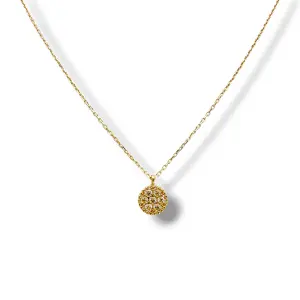 Изящно златно колие с кръгла висулка и циркони 14K RG13174