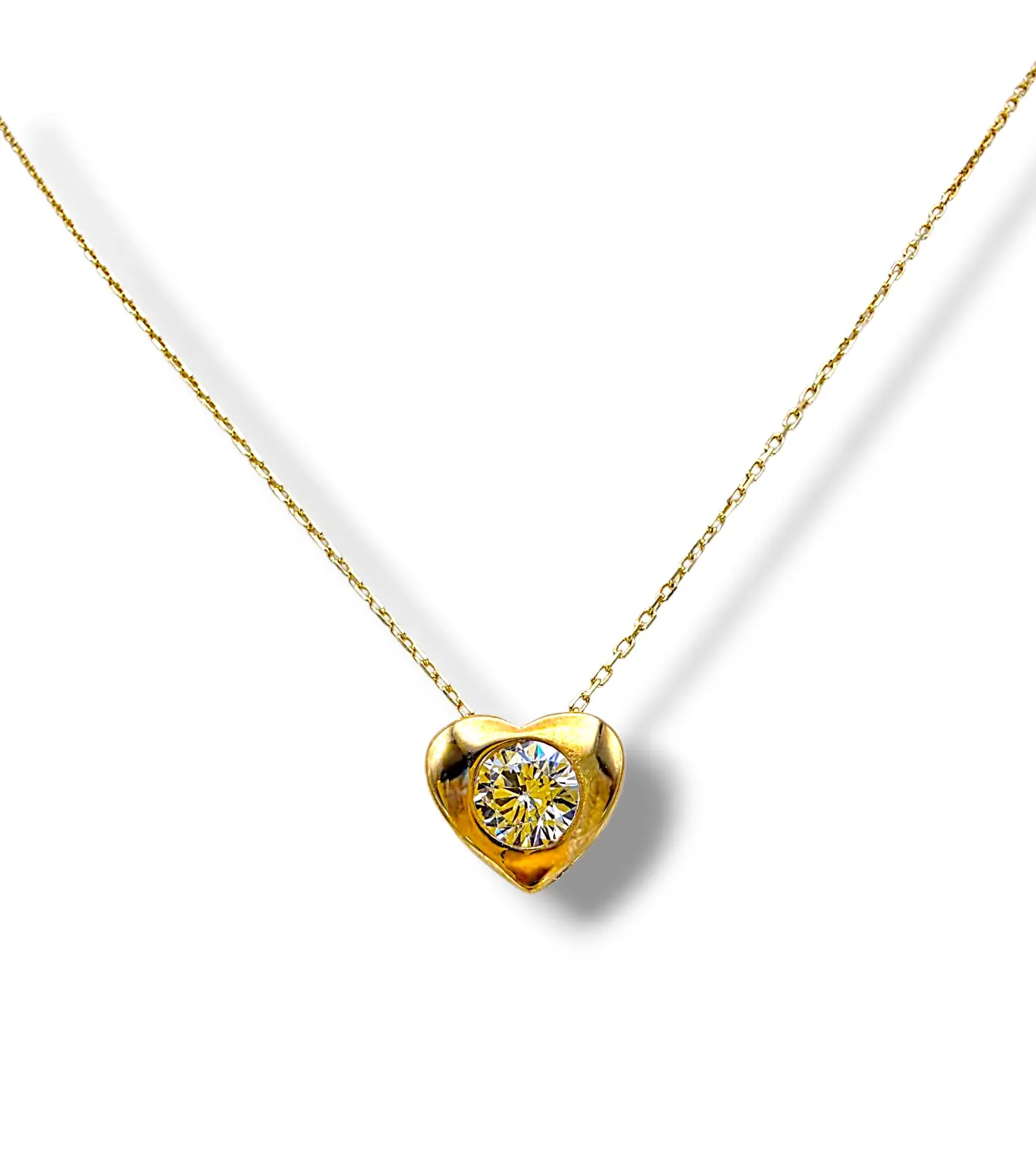 Тънко златно колие със сърце и централен камък 14K RG12013