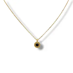 Елегантно златно колие с черен камък и кръгъл ореол 14K RG13177