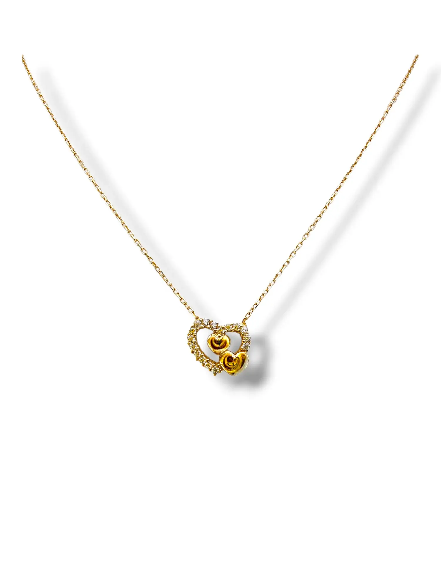 Нежно дамско колие от злато с две сърца 14K RG13178
