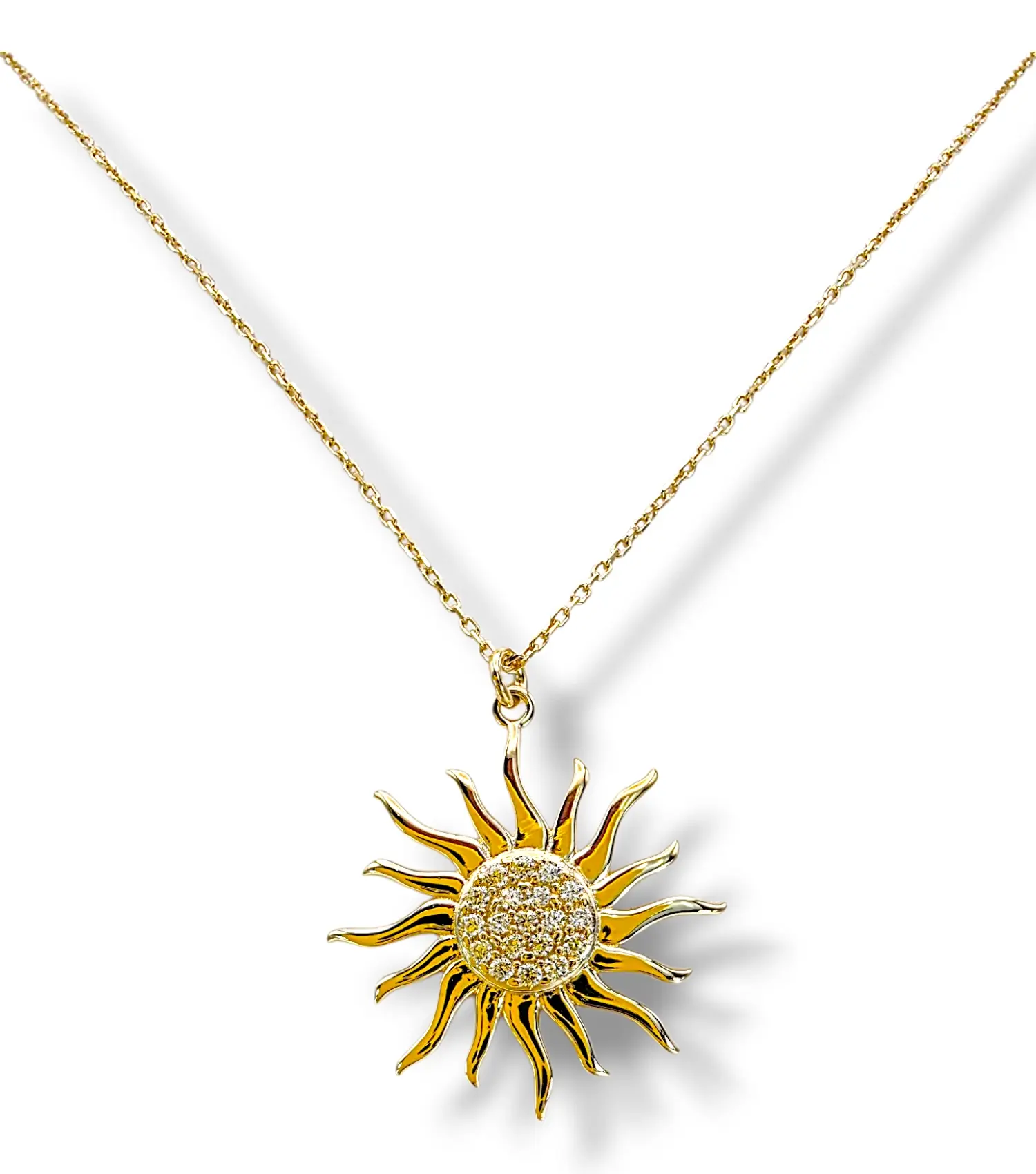 Тънко златно колие със слънце и циркони 14K RG12015