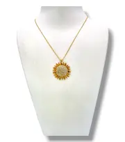 Тънко златно колие с лъчезарен дизайн слънце 14K RG12017