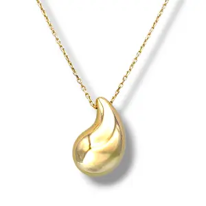 Фино златно колие с обемна капковидна висулка тип Bottega Veneta 14K RG13181