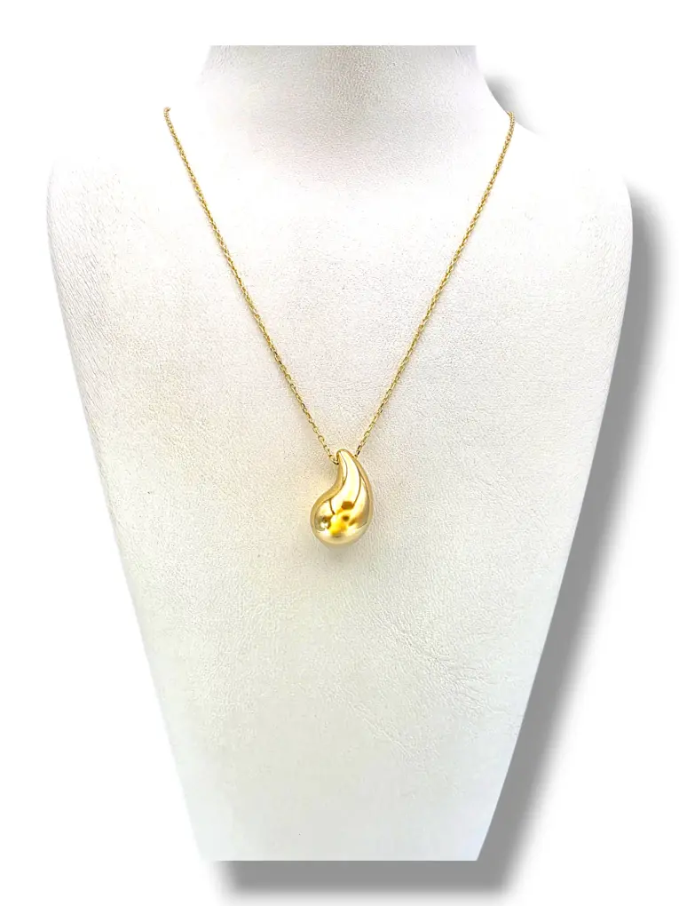 Фино златно колие с обемна капковидна висулка тип Bottega Veneta 14K RG13181